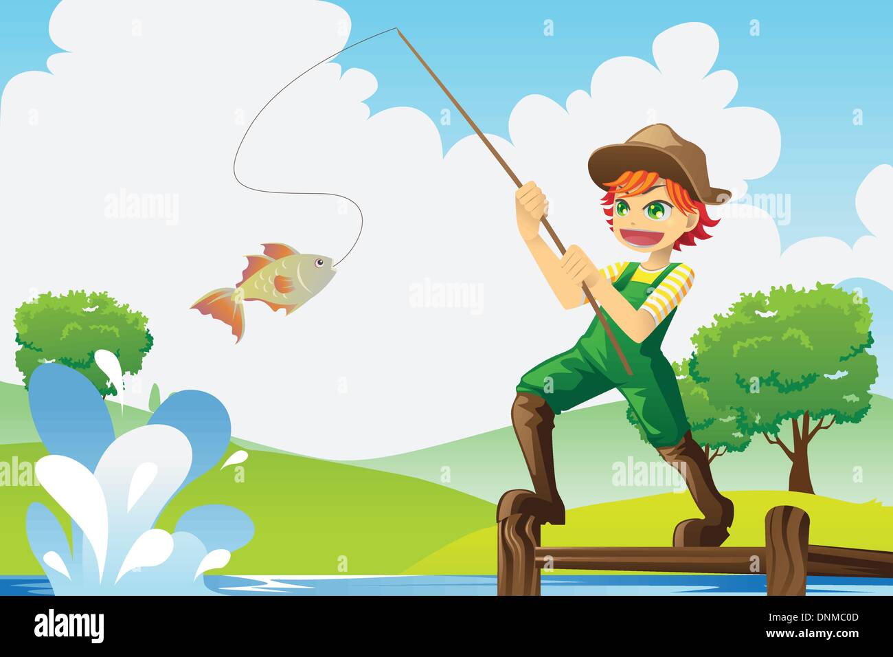 Boy fishing illustration hi-res stock photography and images - Alamy