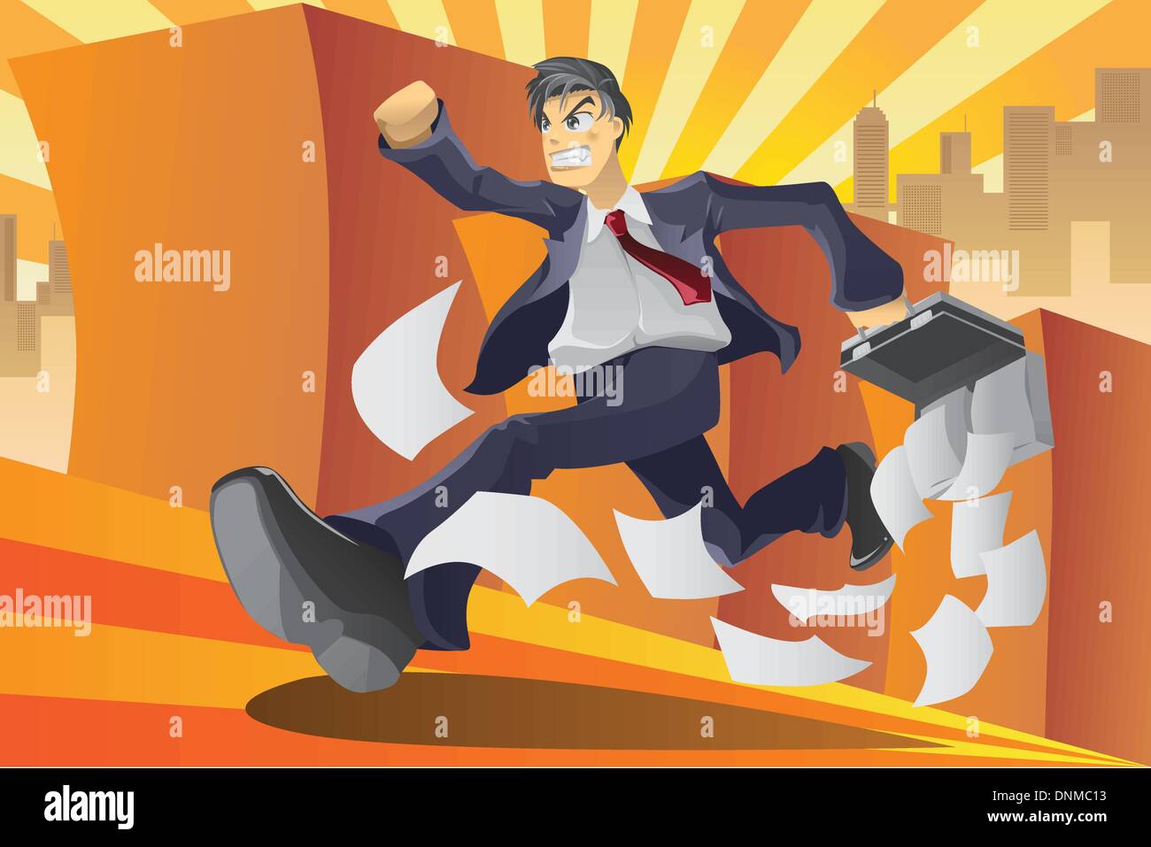 A vector illustration of a businessman running in a hurry Stock Vector
