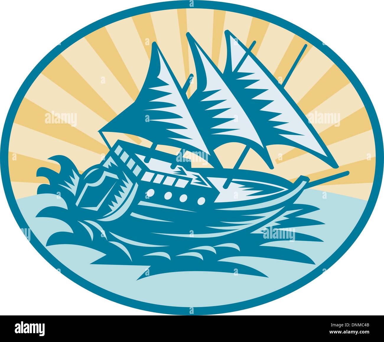 illustration of a galleon historical ship sailing the big waves Stock Vector