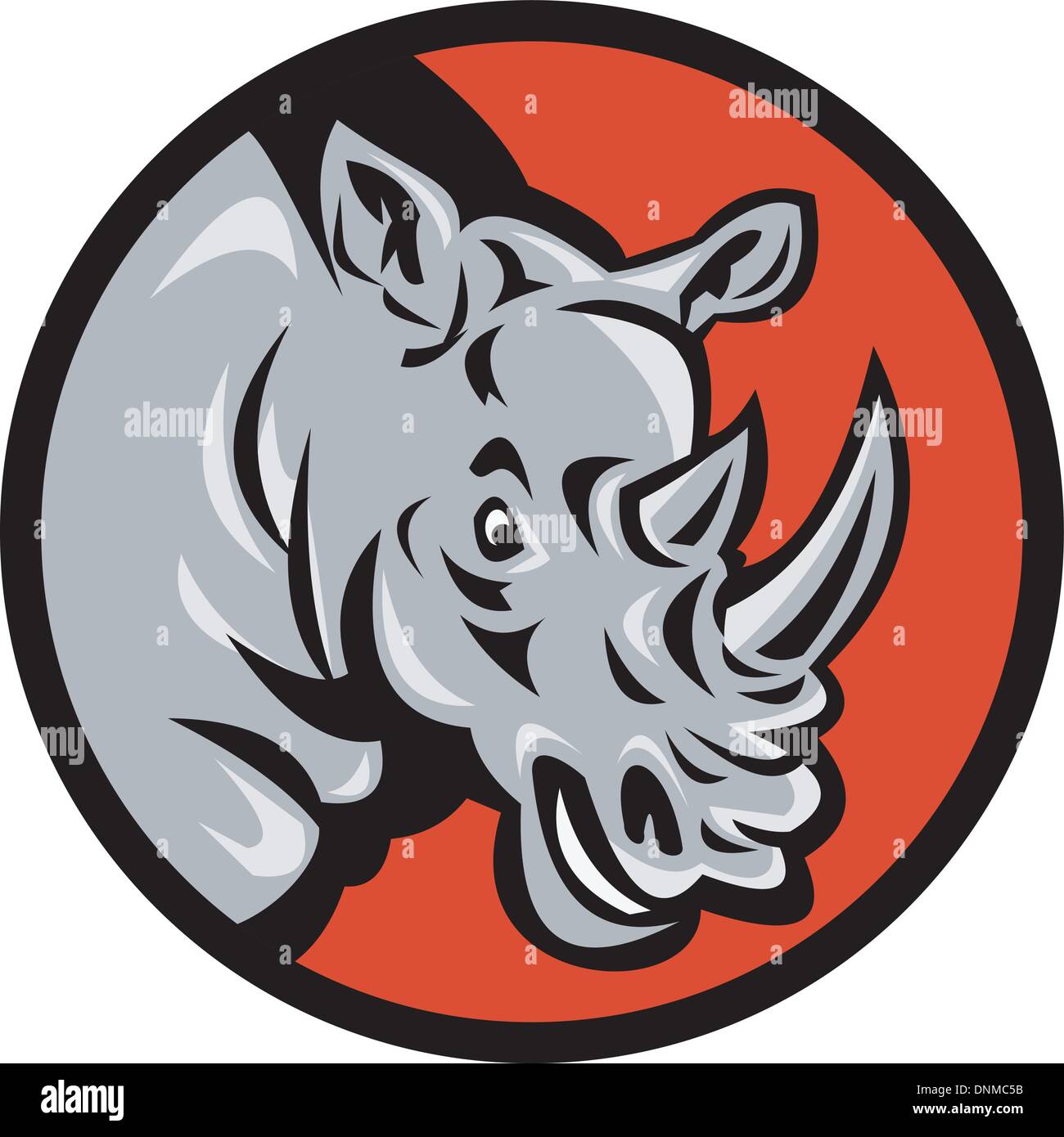 illustration of a angry rhino head ready to attack set inside a circle Stock Vector