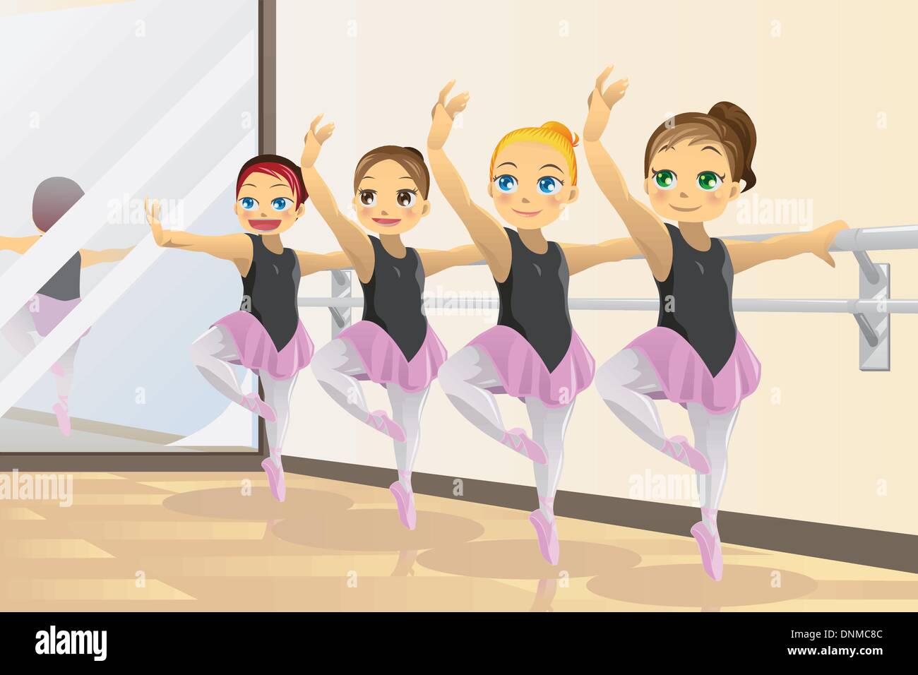 A vector illustration of cute ballerina girls practicing ballet dance Stock Vector
