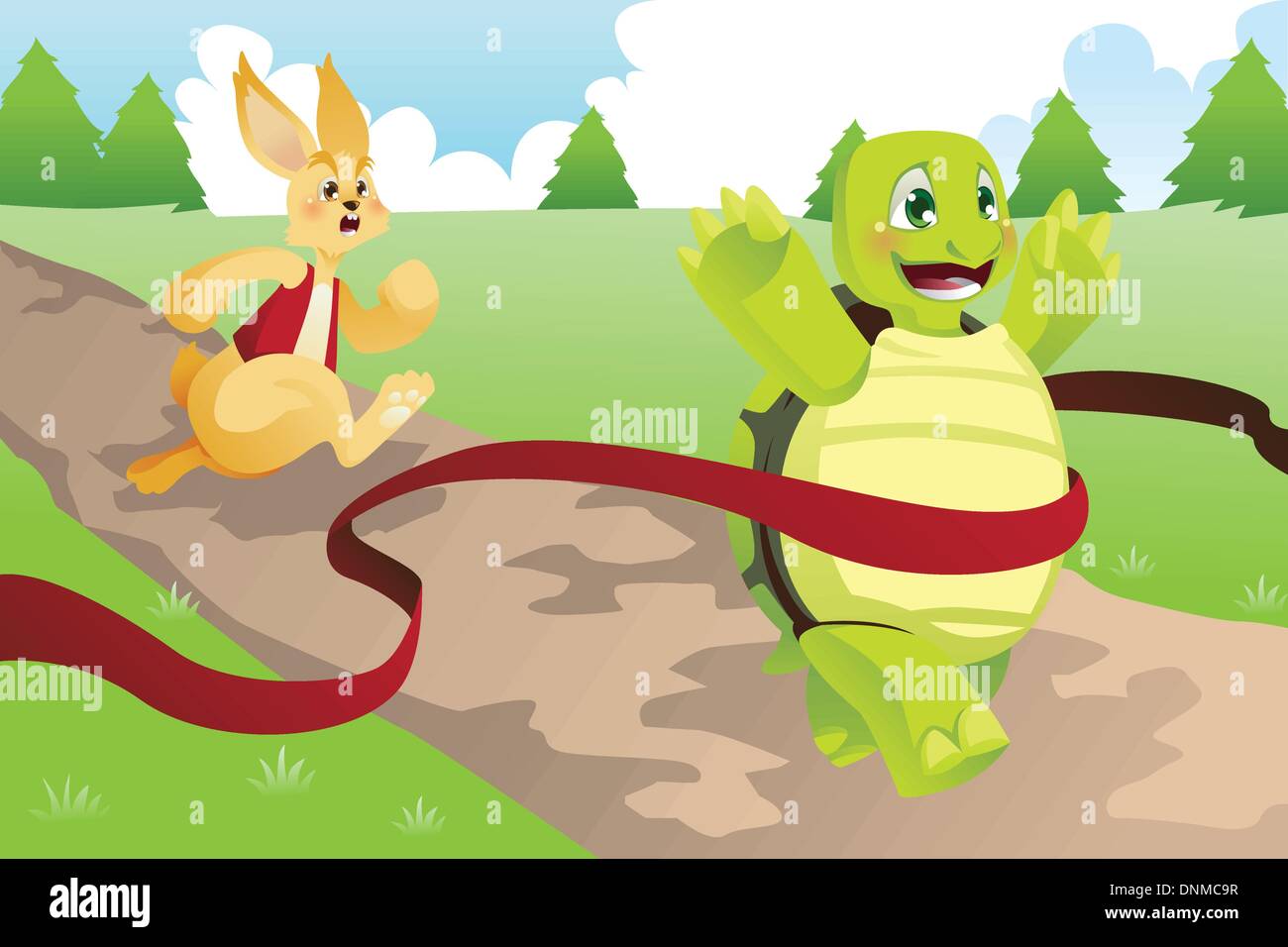 A vector illustration of tortoise and hare racing Stock Vector