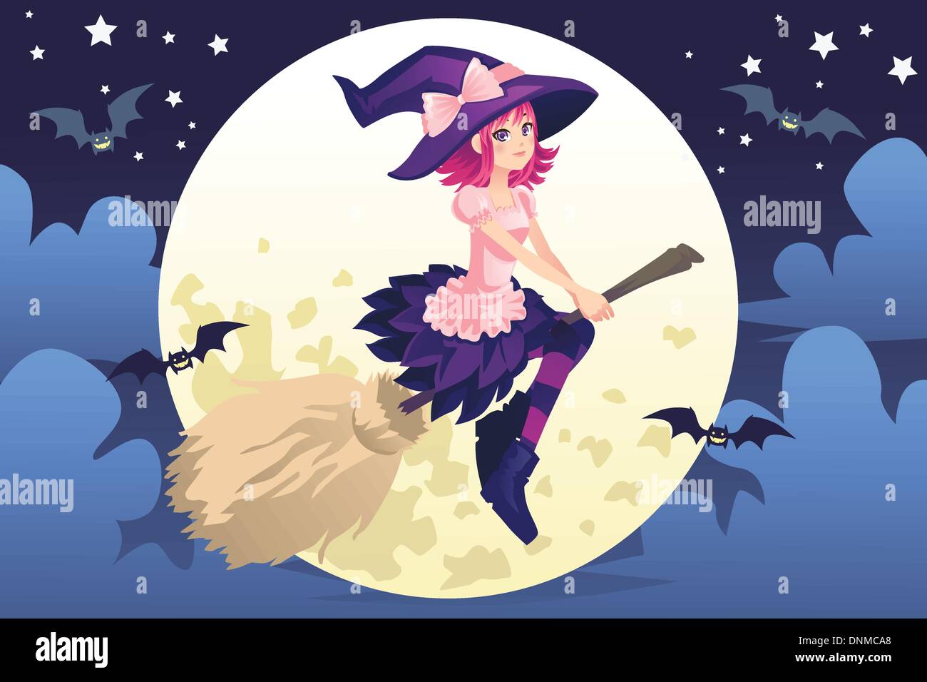 A vector illustration of beautiful flying witch Stock Vector