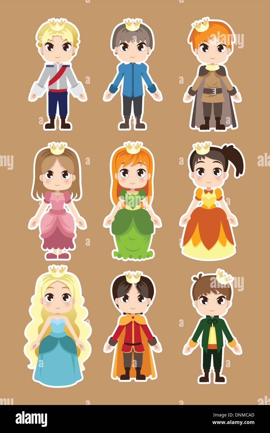 A vector illustration of prince and princess characters Stock Vector