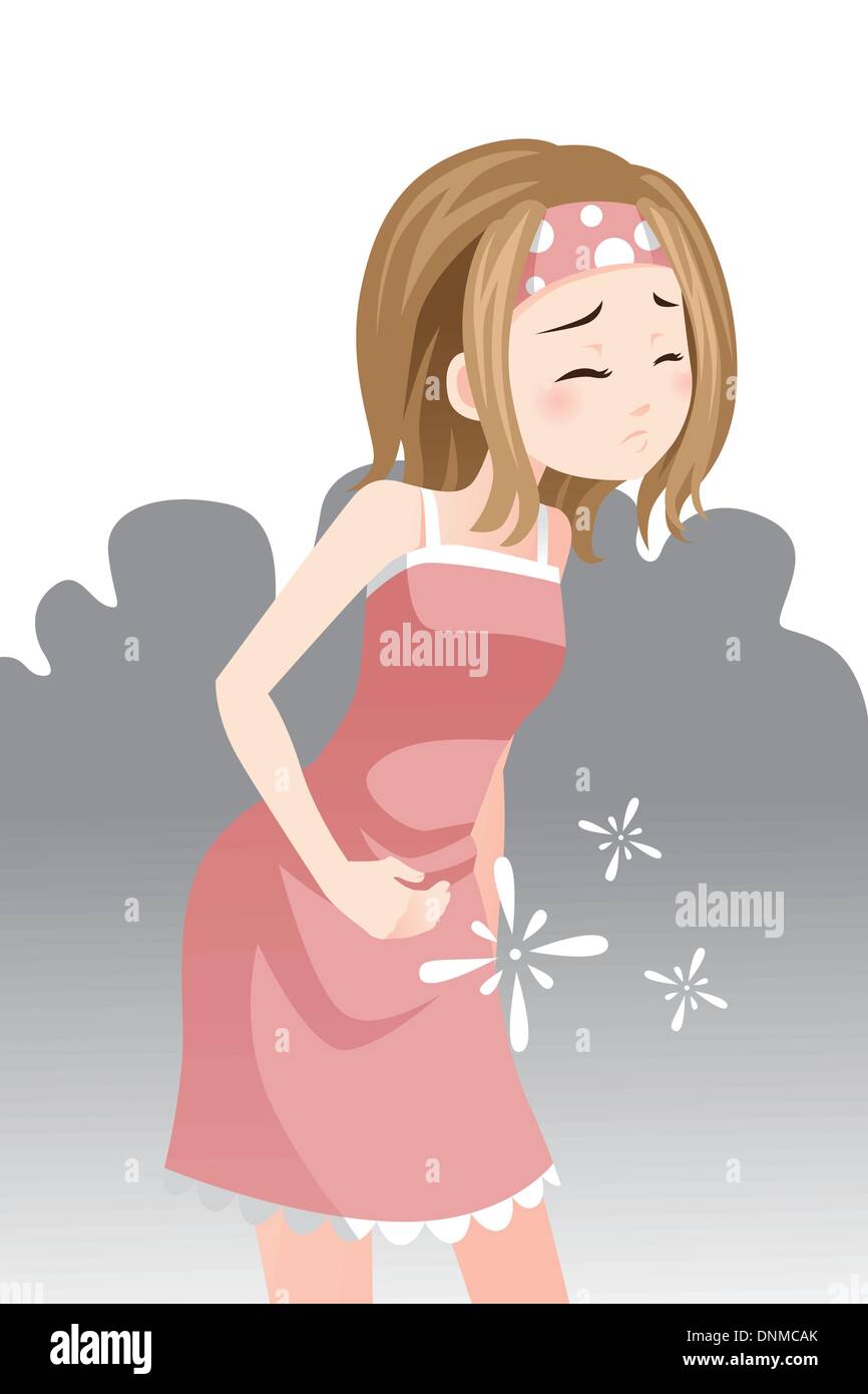 A vector illustration of a woman having a stomach pain Stock Vector