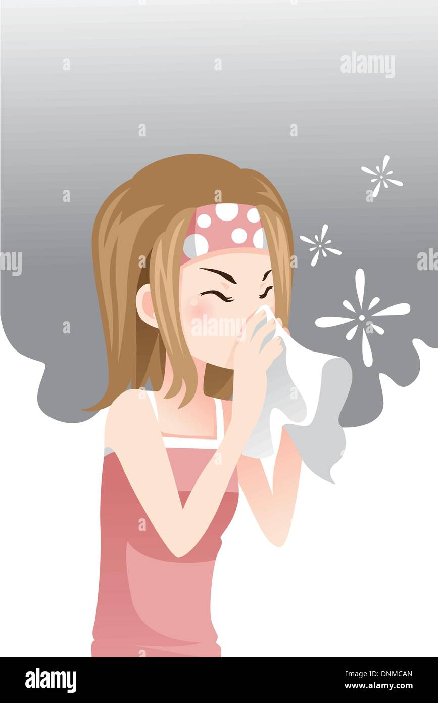 A vector illustration of a woman having a cold Stock Vector