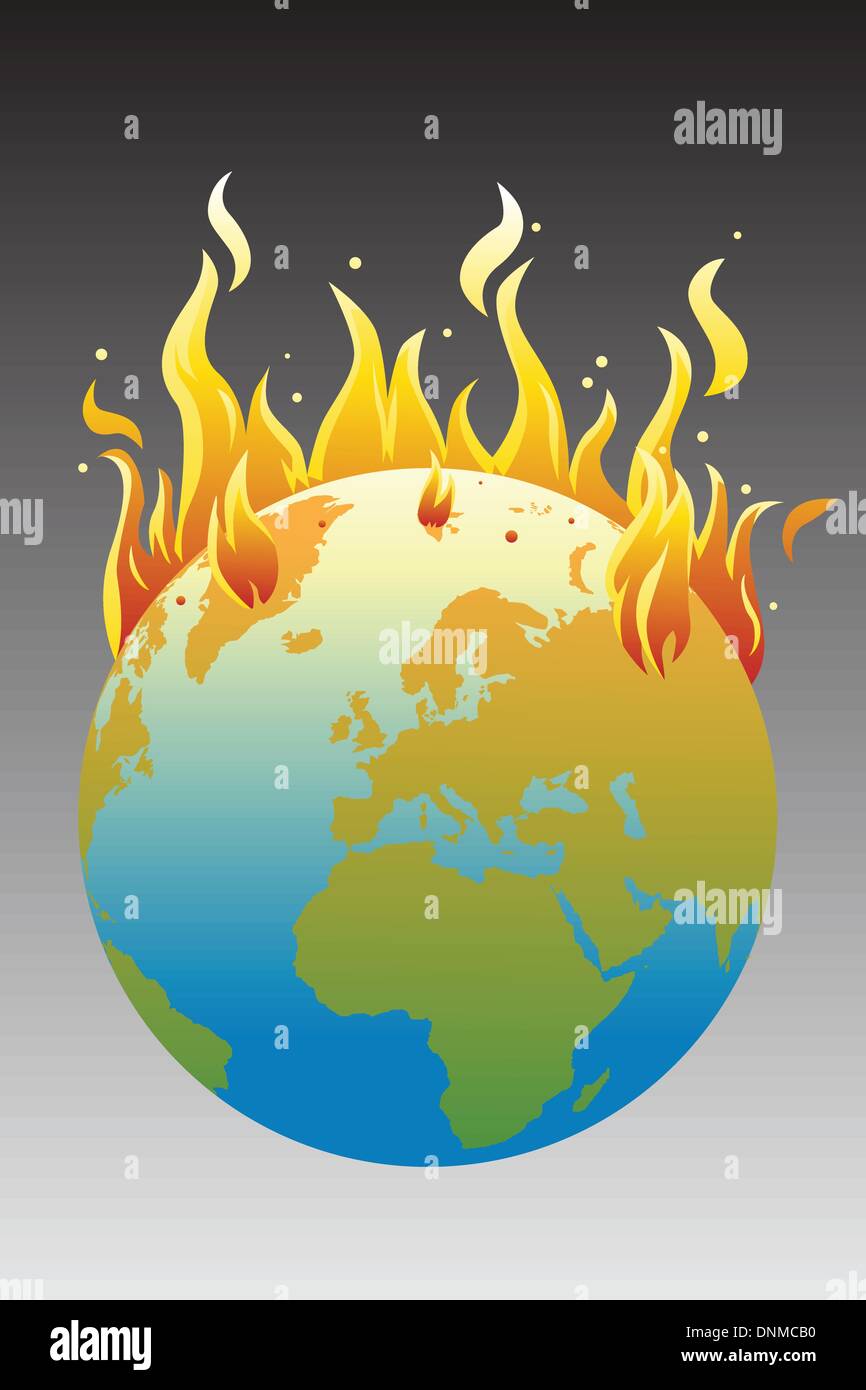 A vector illustration of the burning earth, a global warming concept Stock Vector