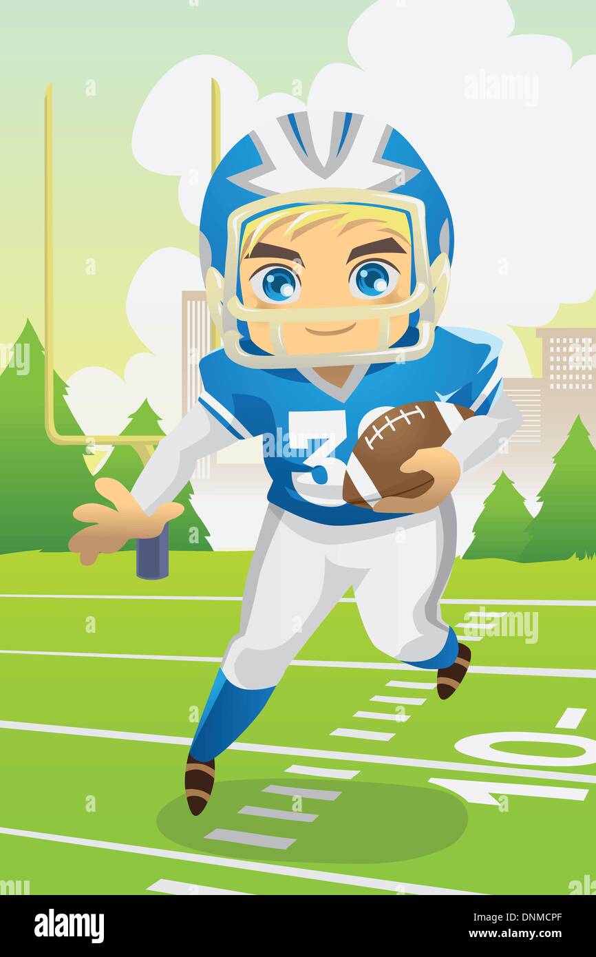 A vector illustration of a boy carrying an American football Stock Vector