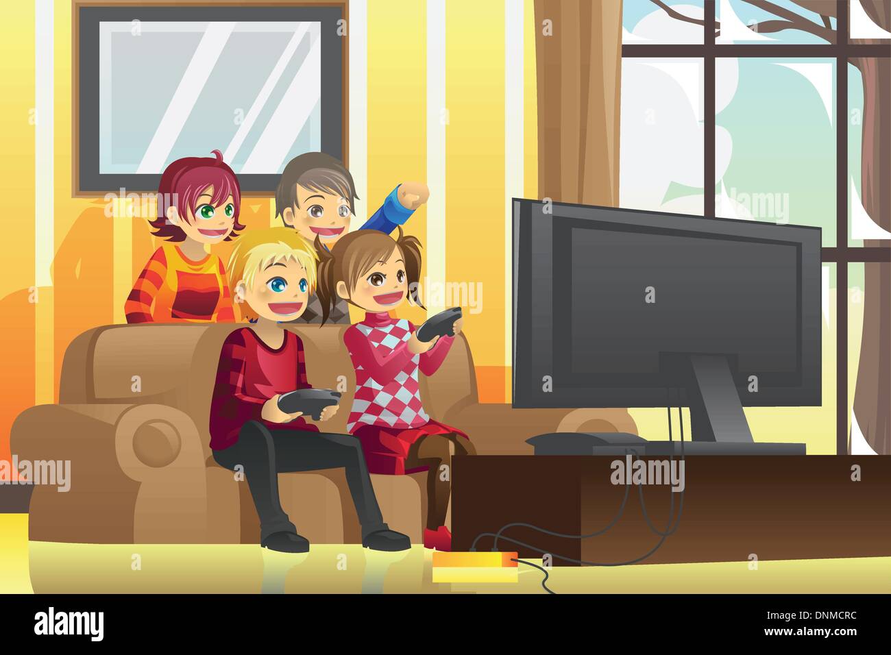 A vector illustration of kids playing video games at home Stock Vector  Image & Art - Alamy