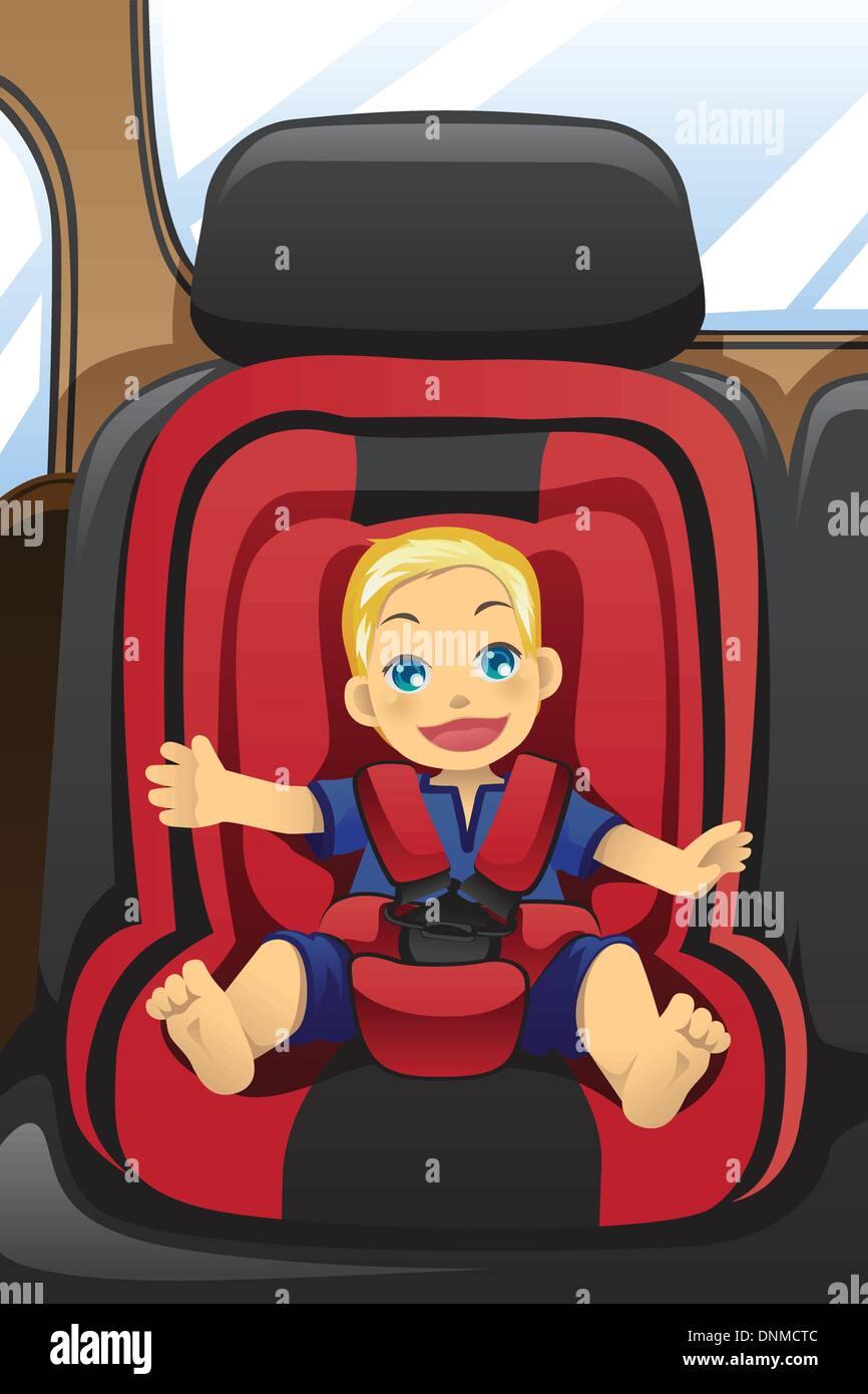 A vector illustration of a boy girl sitting on a car seat wearing seat belt Stock Vector