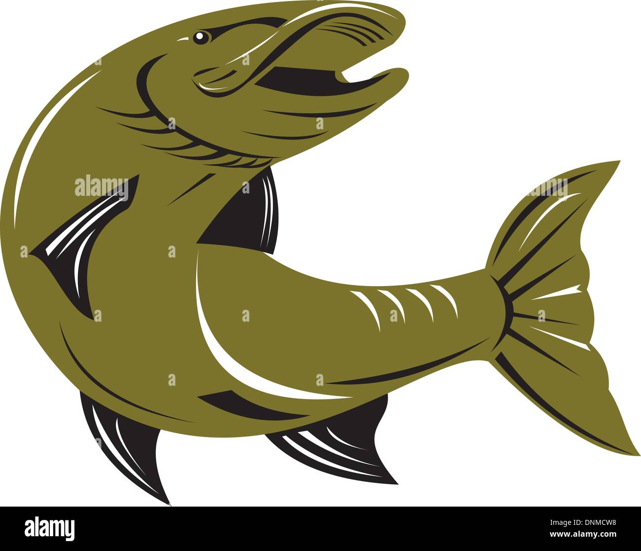 Illustration of a muskie muskellunge pike fish jumping retro Stock ...