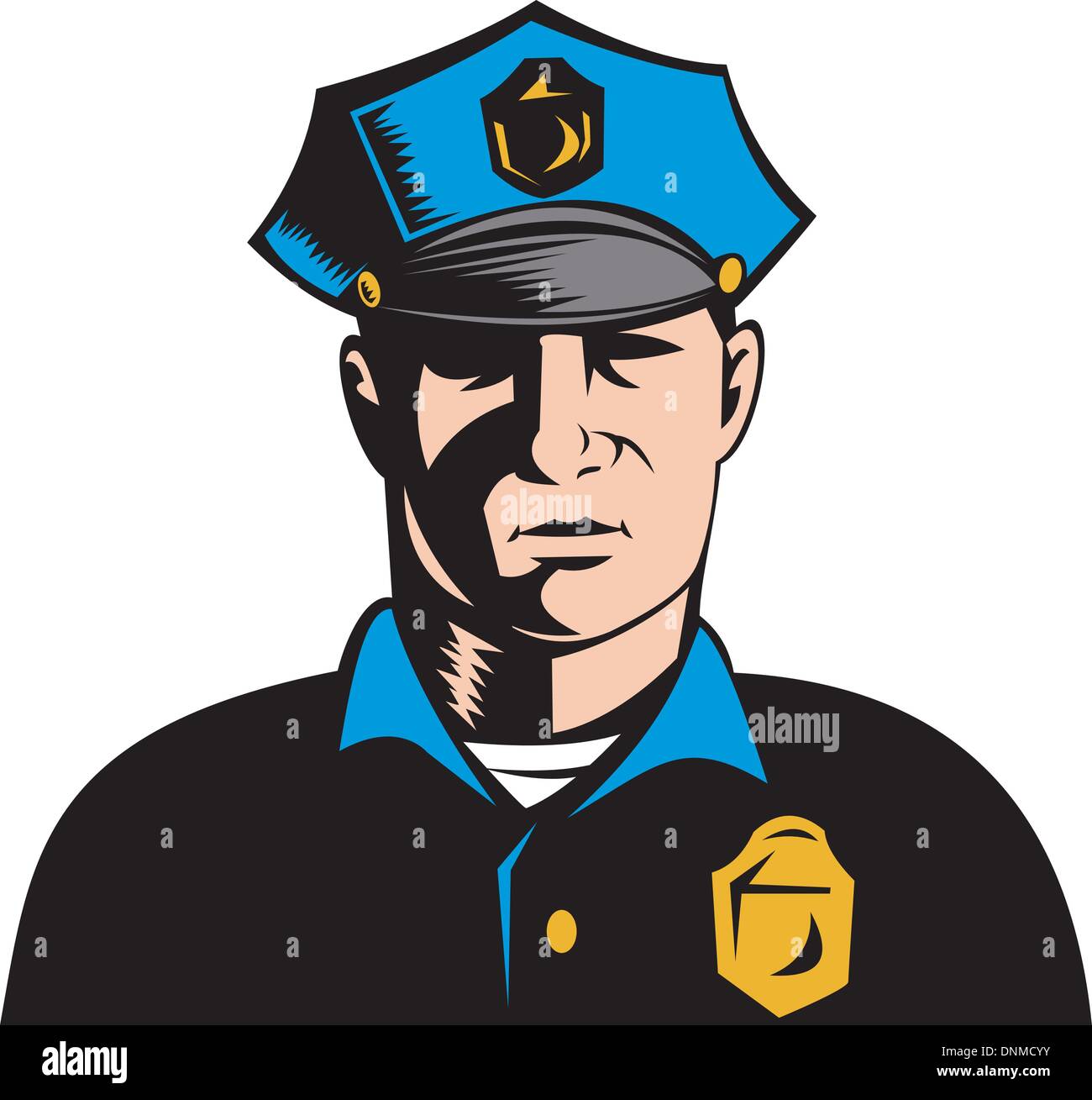 Illustration of a policeman police officer viewed from front. Stock Vector