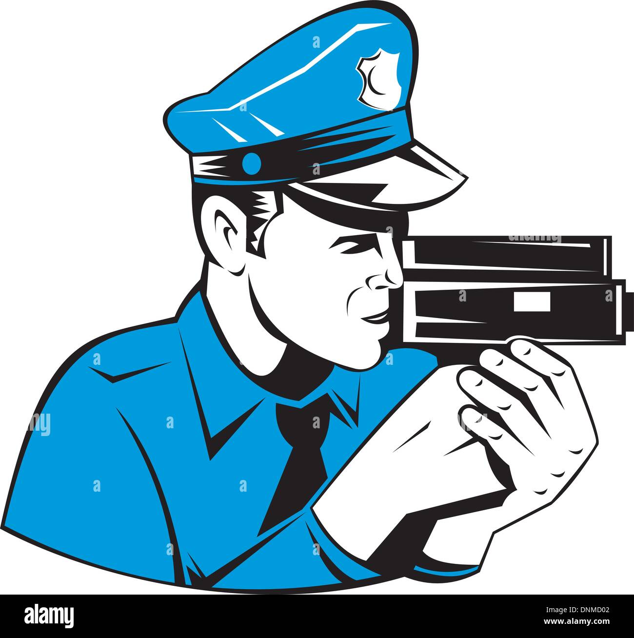 Illustration of a policeman police officer viewed from side with speed camera. Stock Vector