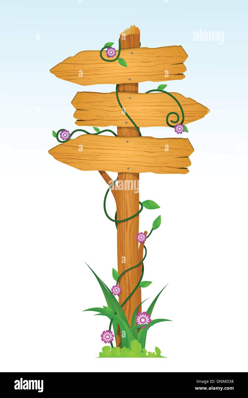 A vector illustration of a wooden direction sign Stock Vector