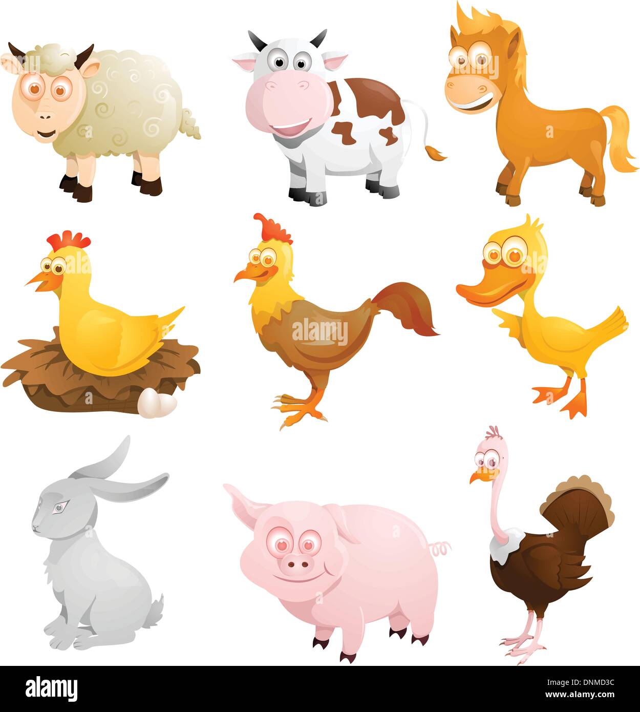 A vector illustration of a group of farm animals Stock Vector