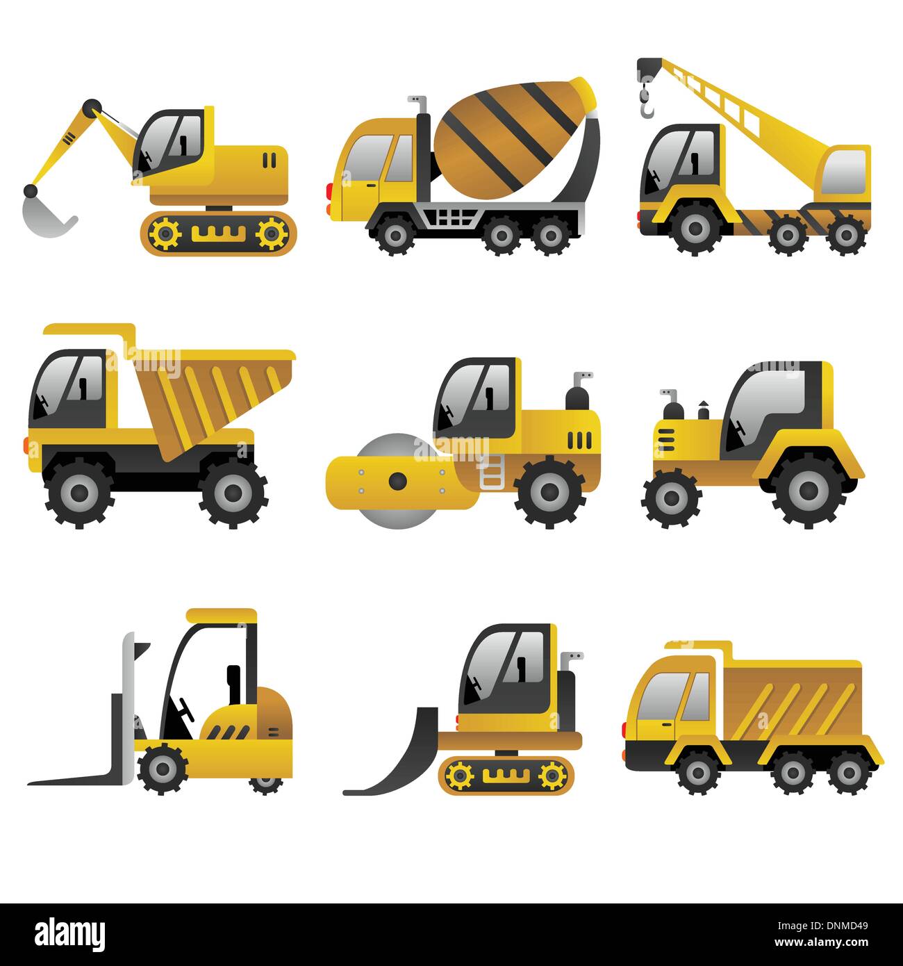 A vector illustration of big construction vehicles icon sets Stock Vector