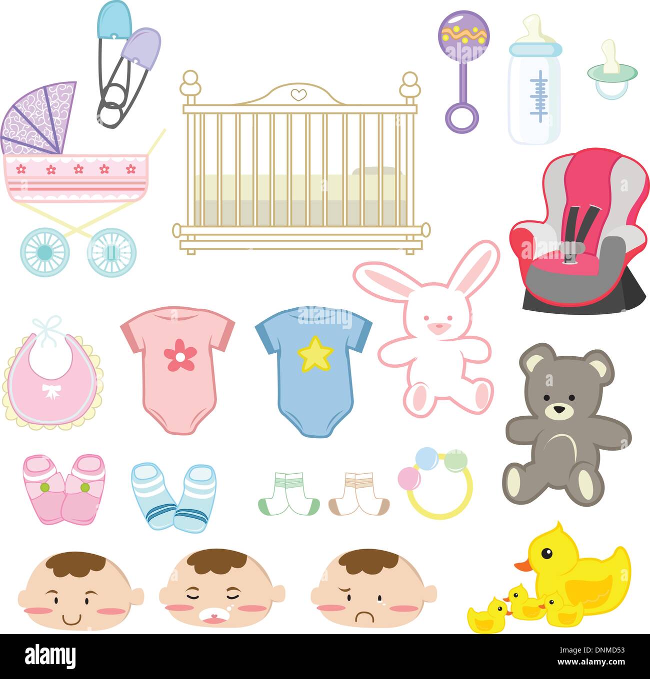 Vector illustration of a collection of baby items Stock Vector