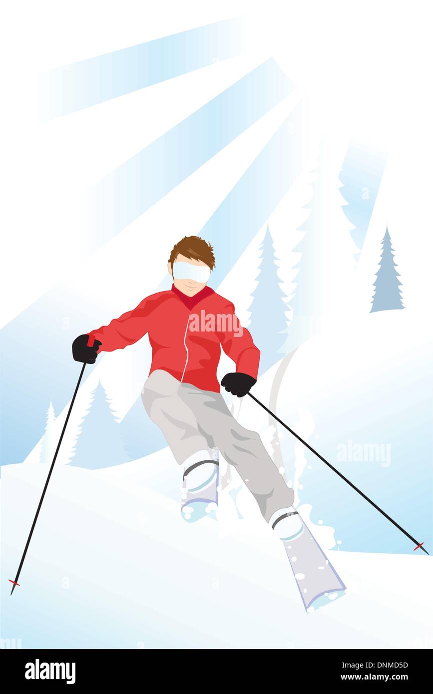Vector illustration of a skier skiing in the mountain Stock Vector