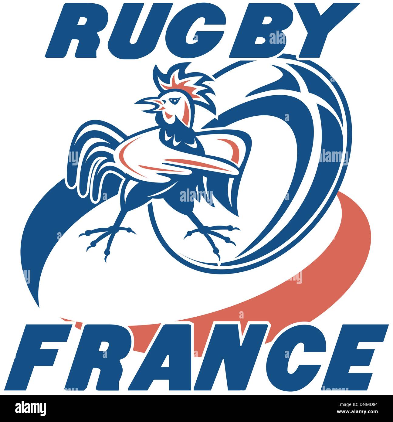 illustration of a rugby ball and french rooster cockerel with words ...