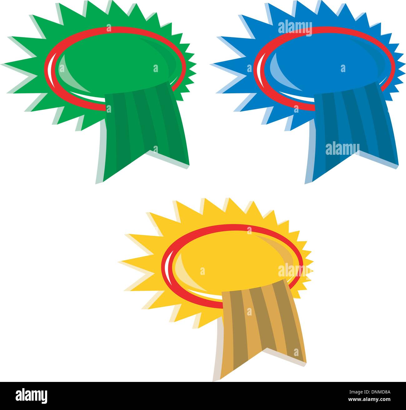 Illustration of award ribbon in different colors set on white