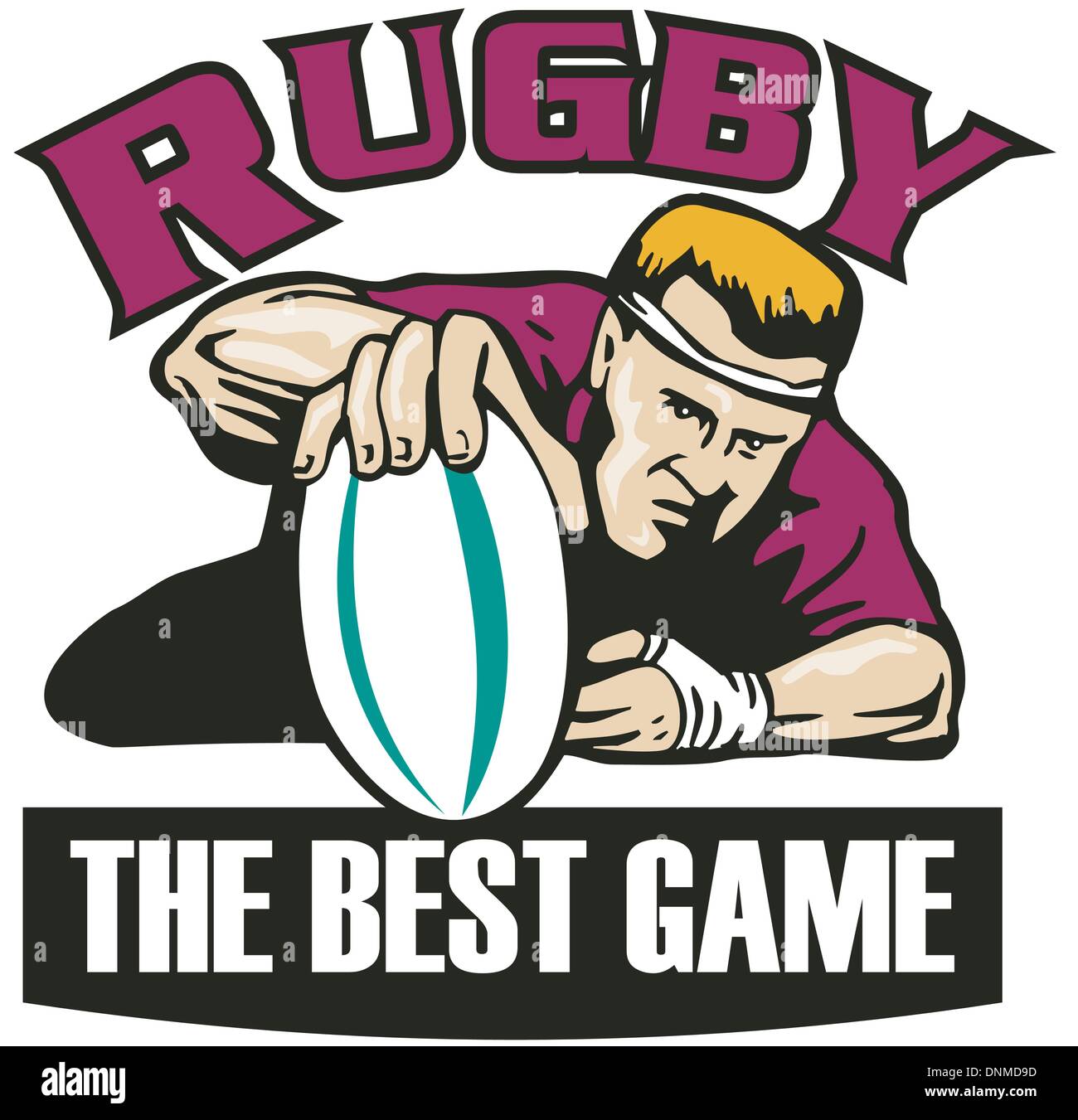retro style illustration of a rugby player grounding the ball for a try viewed from the front with words 'rugby the best game' Stock Vector