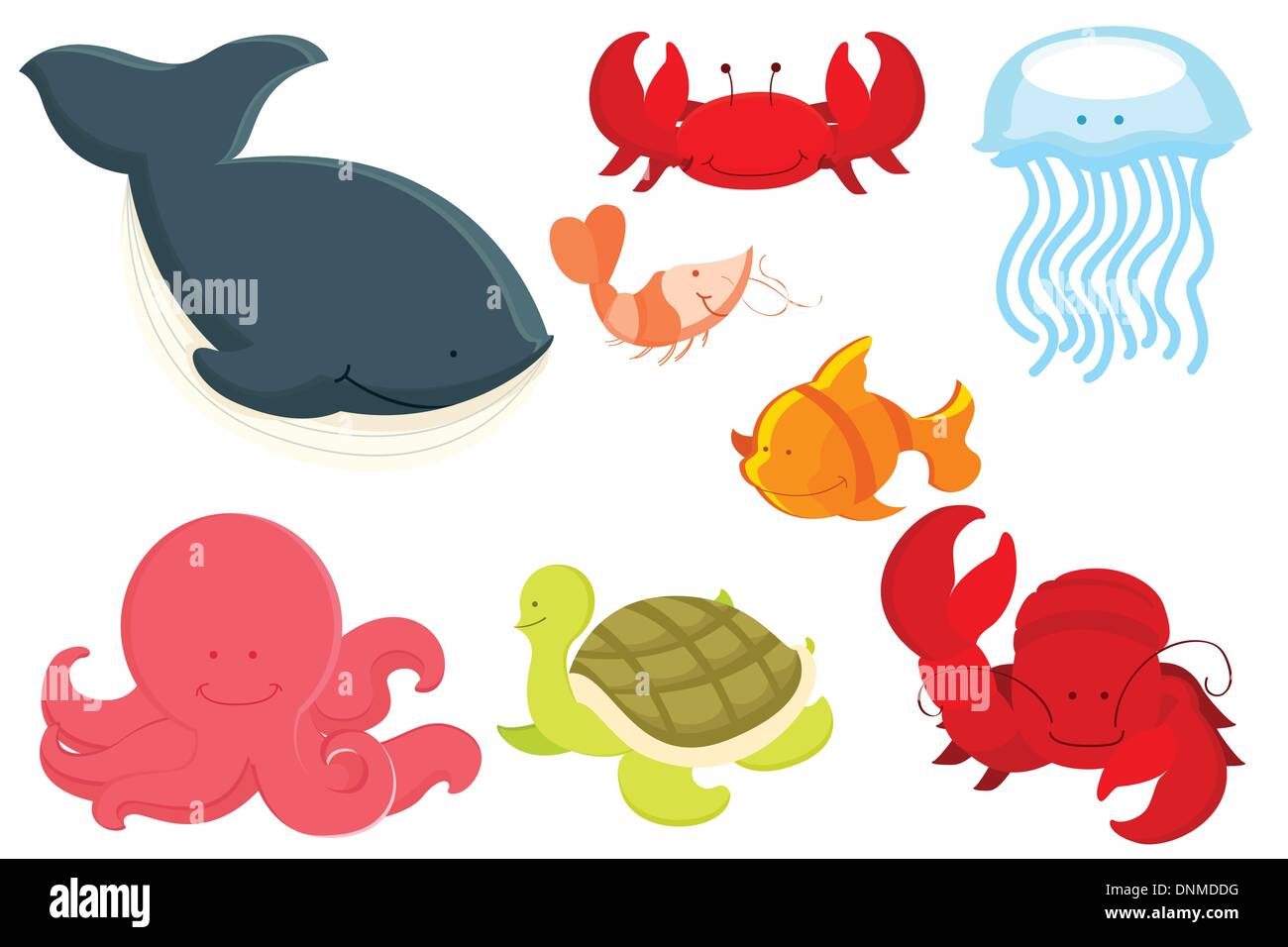 A vector illustration of marine animals cartoon Stock Vector