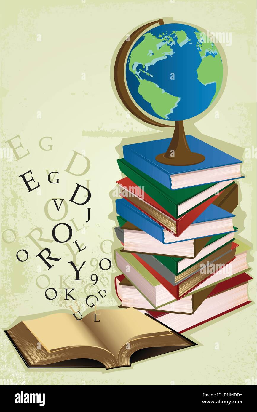 A vector illustration of a stack of books on the table for education theme Stock Vector