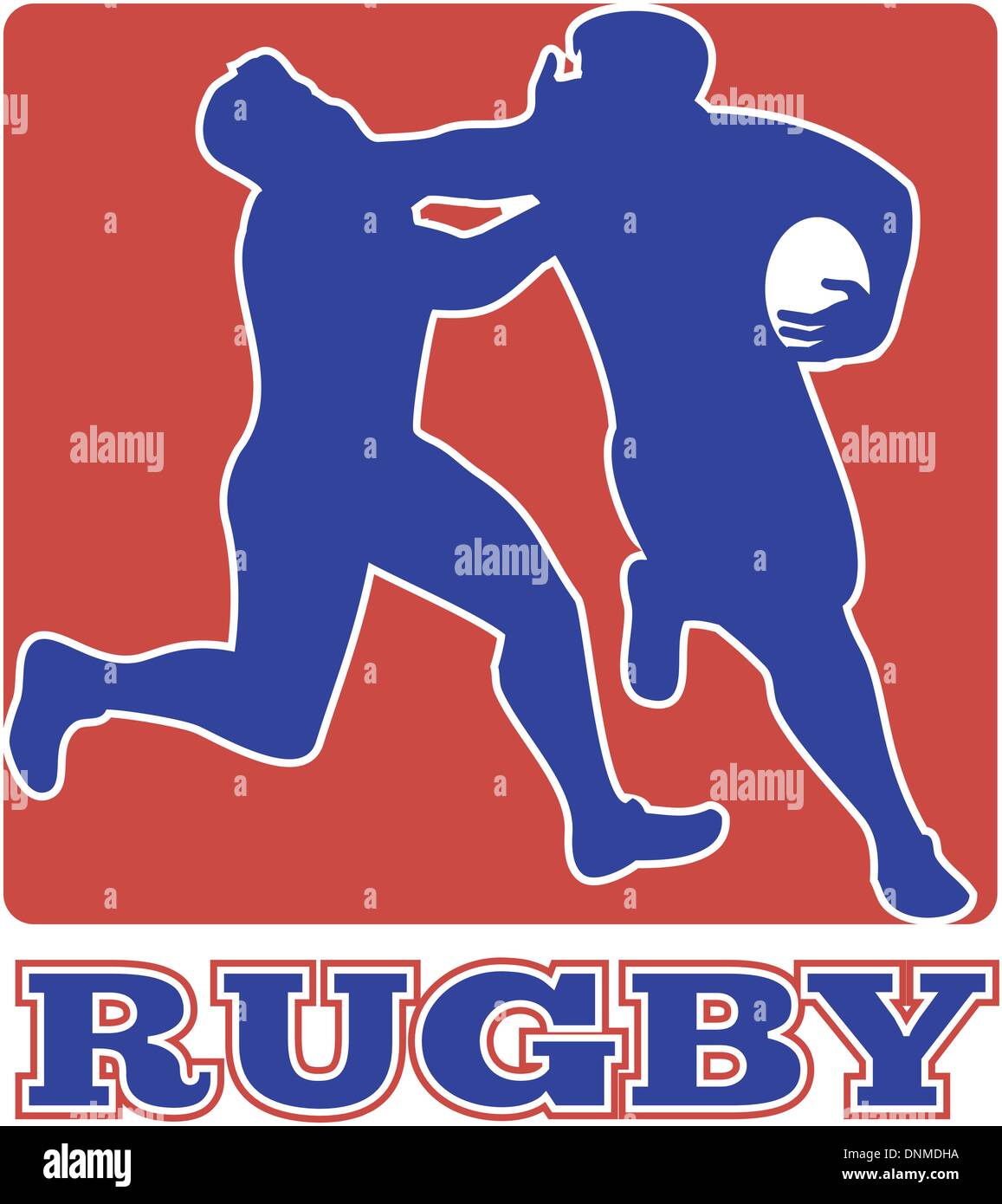 illustration of a Rugby player running fending off tackle with square