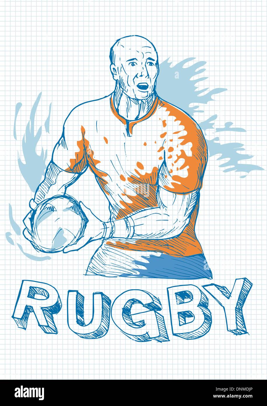 illustration of a hand sketch Rugby player running and passing ball ...