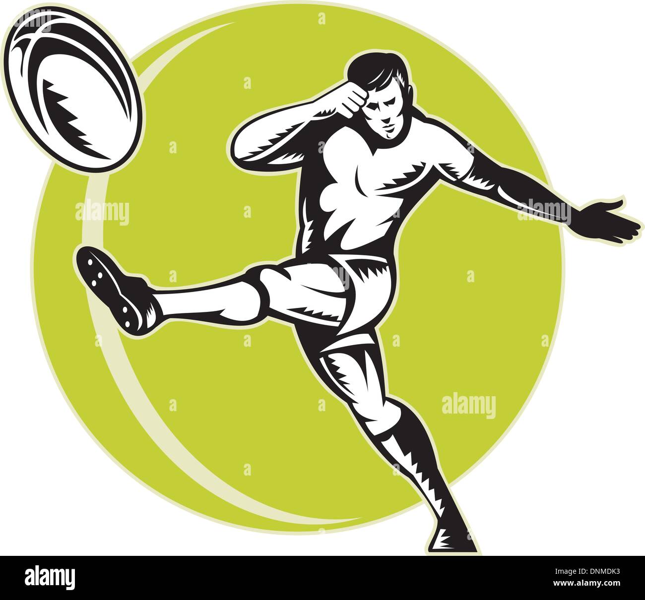 illustratoion of a rugby player kicking ball retro woodcut style. Stock Vector
