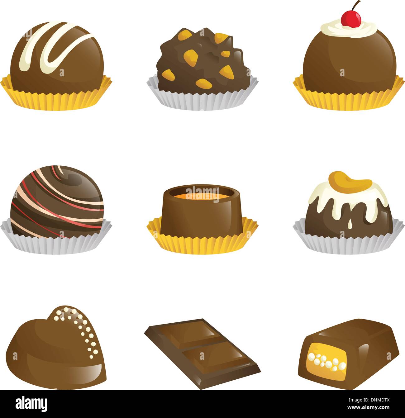 A vector illustration of different kinds of chocolates icons Stock Vector