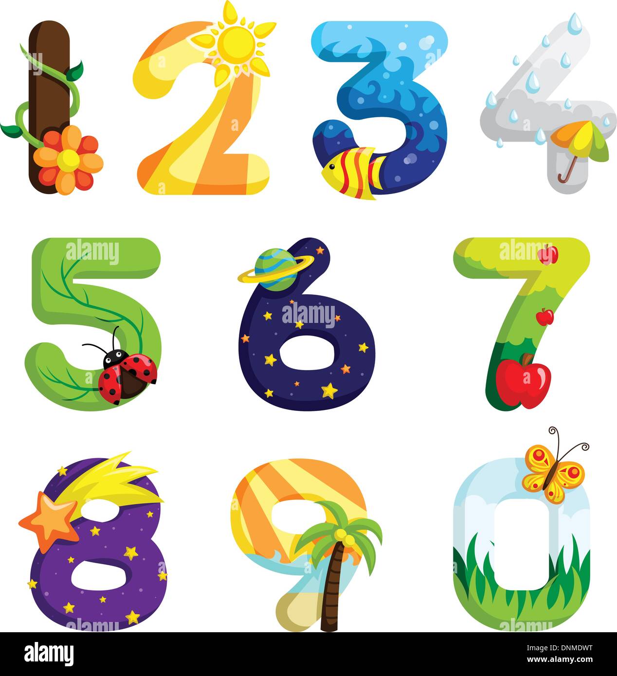 A vector illustration of a set of numbers in fun design Stock Vector