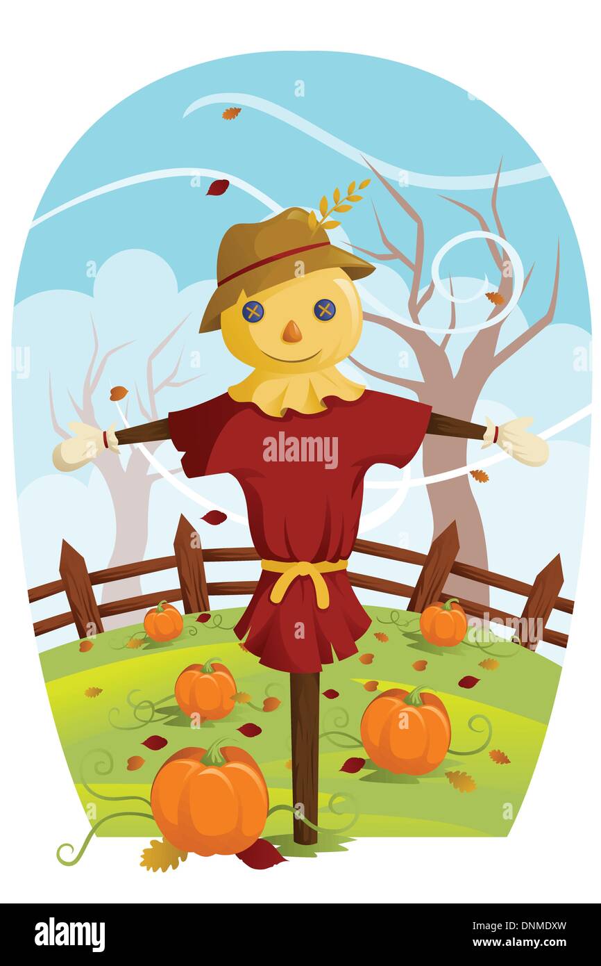 A vector illustration of a scarecrow during Fall harvest Stock Vector