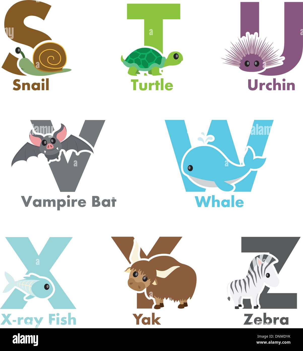 A vector illustration of alphabet animals from S to Z Stock Vector