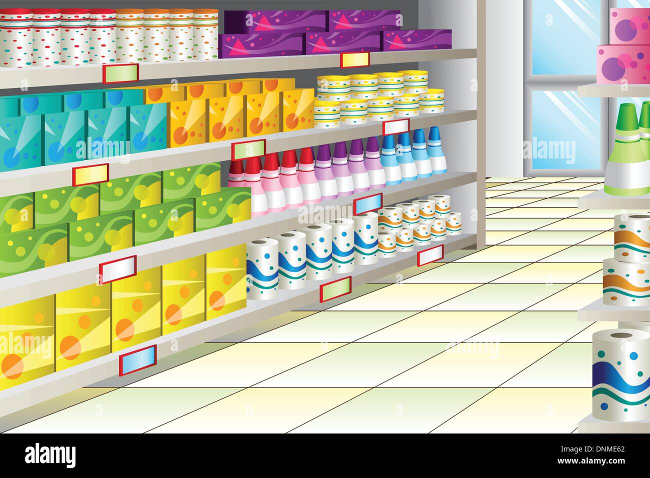 A vector illustration of grocery store aisle Stock Vector