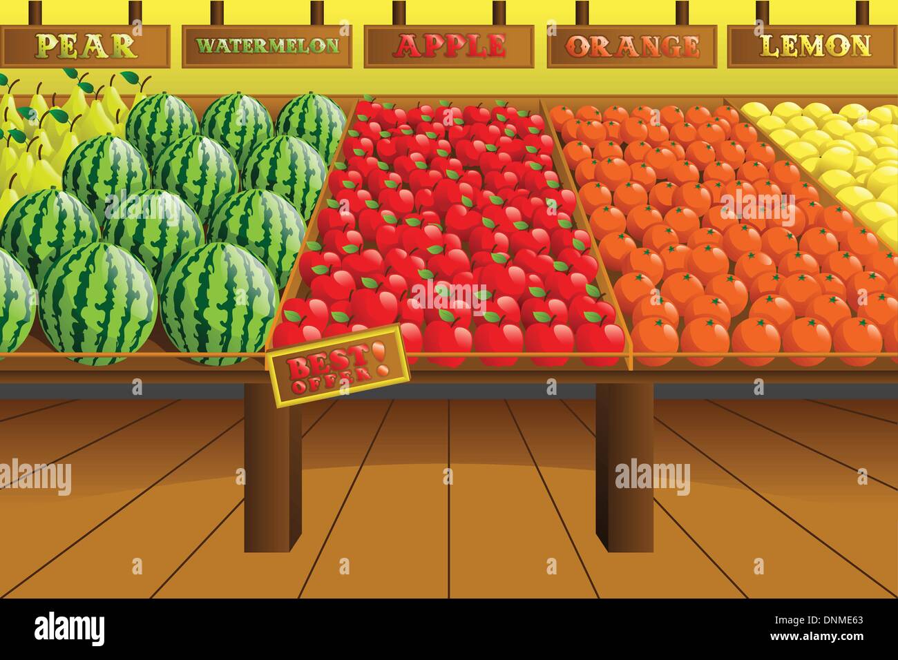 A vector illustration of grocery store produce aisle Stock Vector