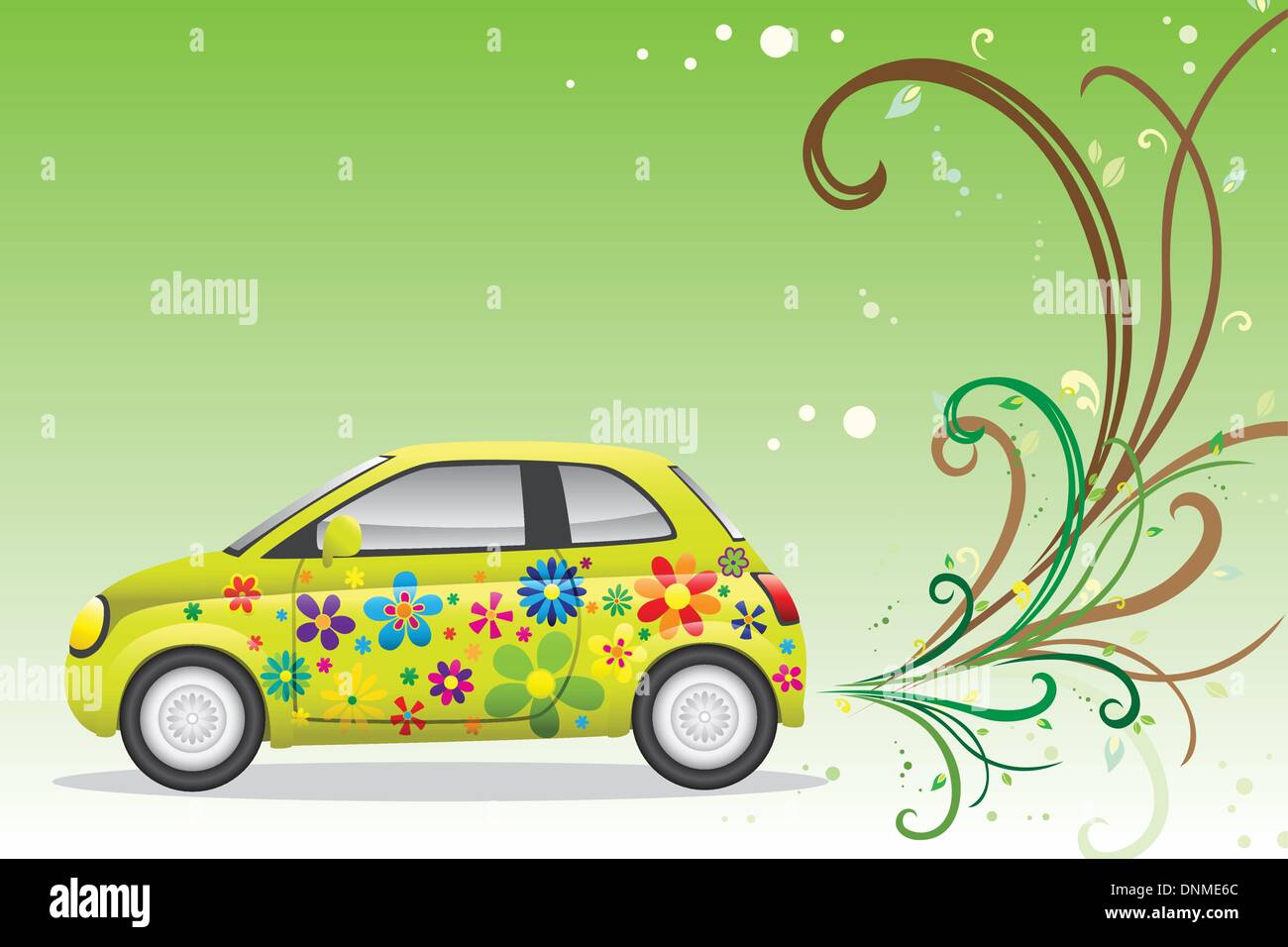 A vector illustration of a green car for environment friendly concept Stock Vector