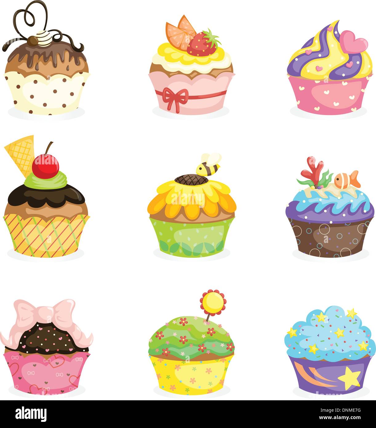 A vector illustration of different cupcakes designs Stock Vector