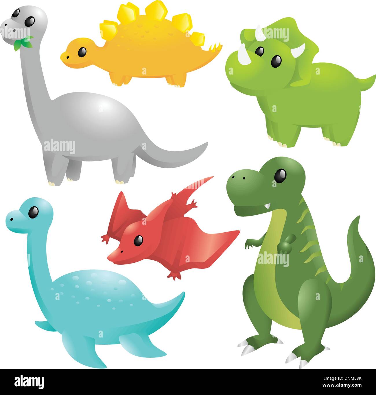 A vector illustration of a set of different dinosaurs Stock Vector