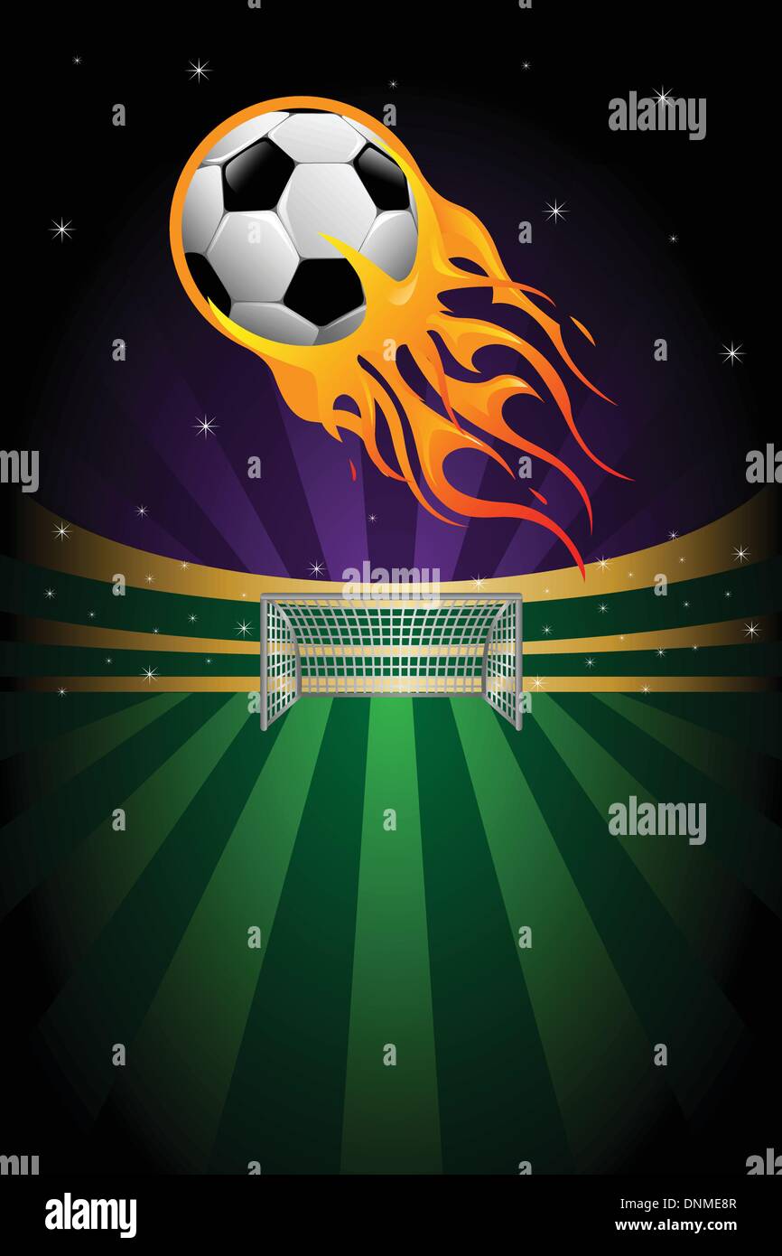 A vector illustration of flaming soccer background Stock Vector