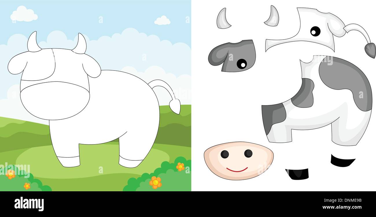 A vector illustration of a cow puzzle Stock Vector