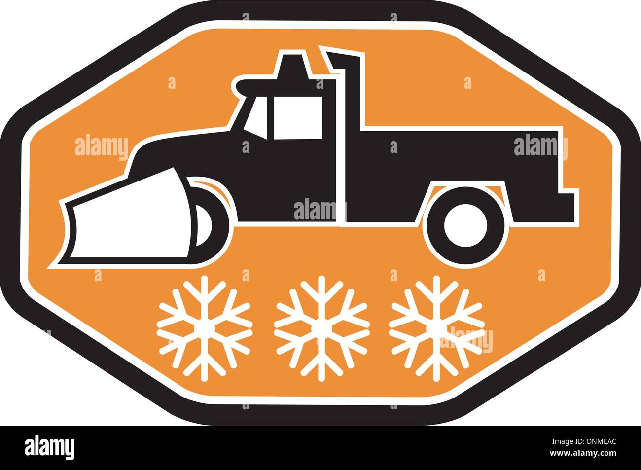 Imagery shows a Snow plow truck with snowflake in background inside