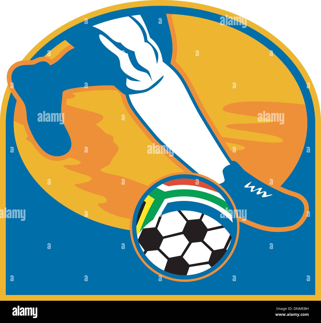 illustration of a soccer player running ball with flag of republic of south africa Stock Vector