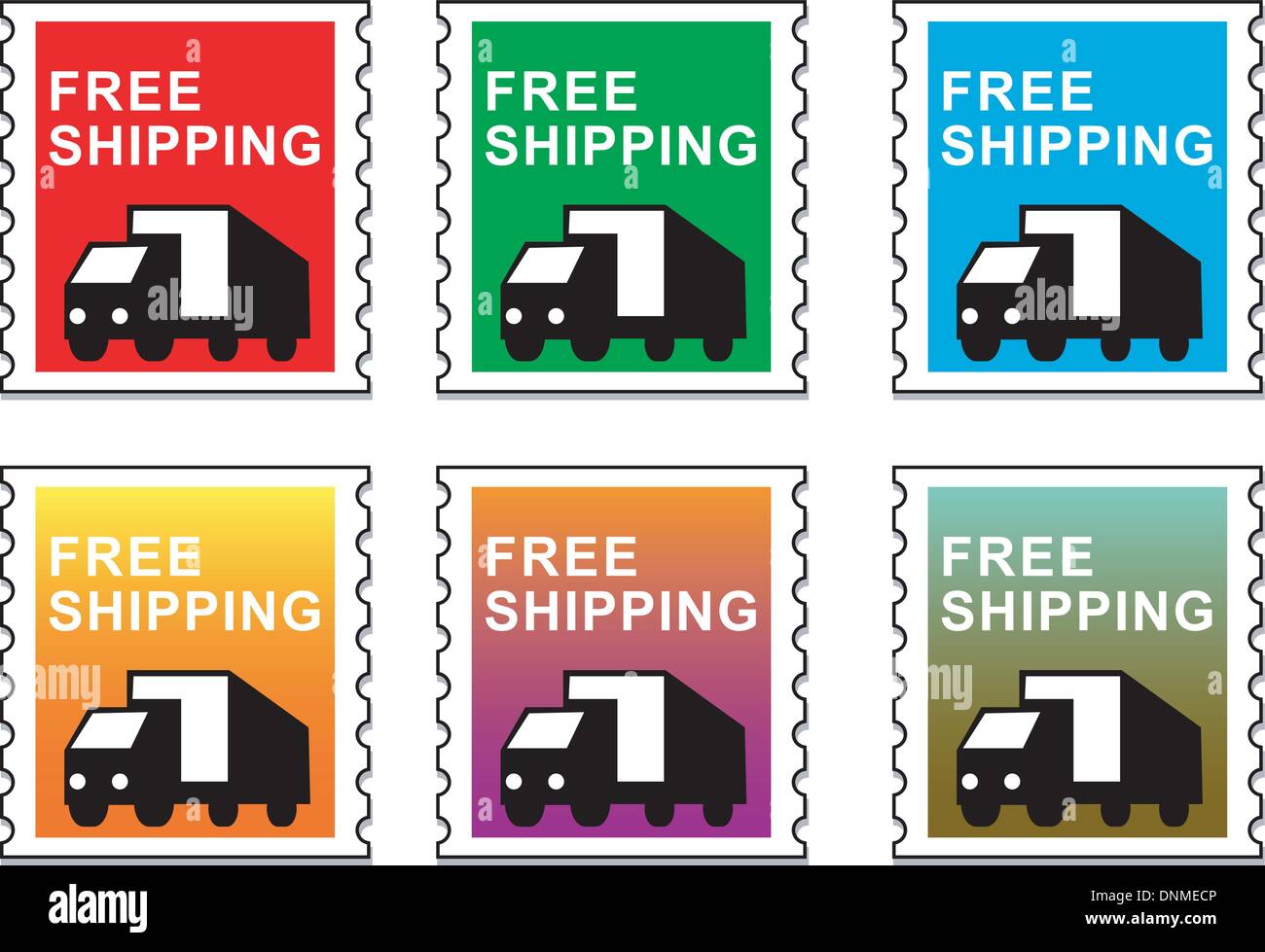 Illustration of a stamp showing a delivery truck with words free