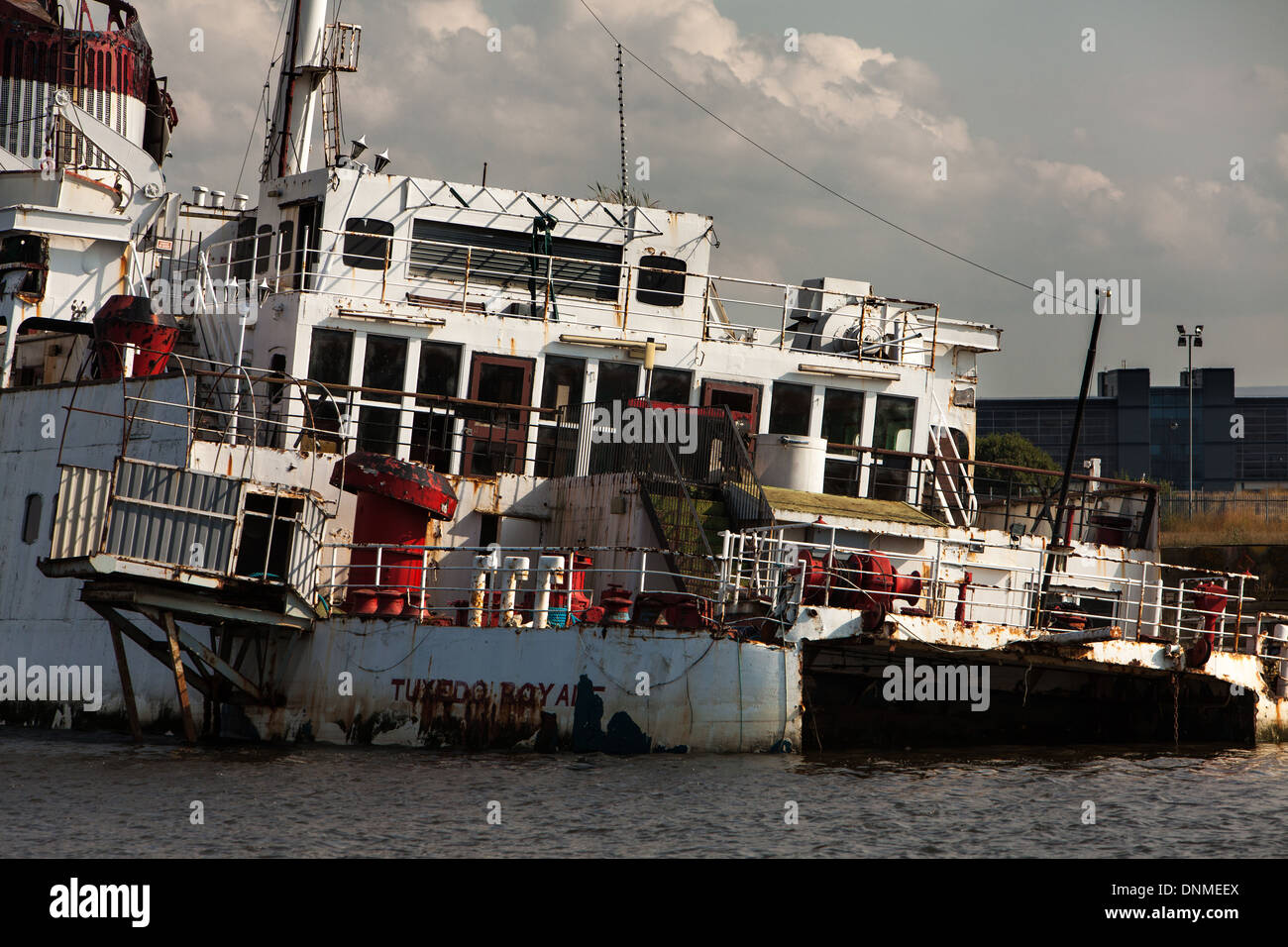 Scuttled Tuxedo Royal Night Club Boat, River Tees,Teesside, England Stock Photo