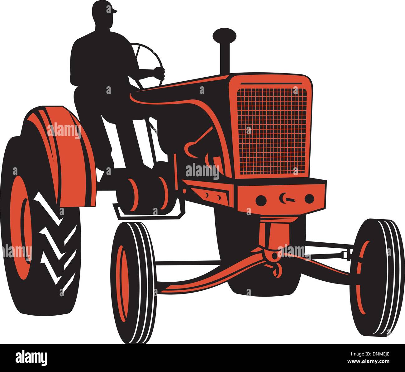 illustration of a vintage tractor on isolated background done in retro ...