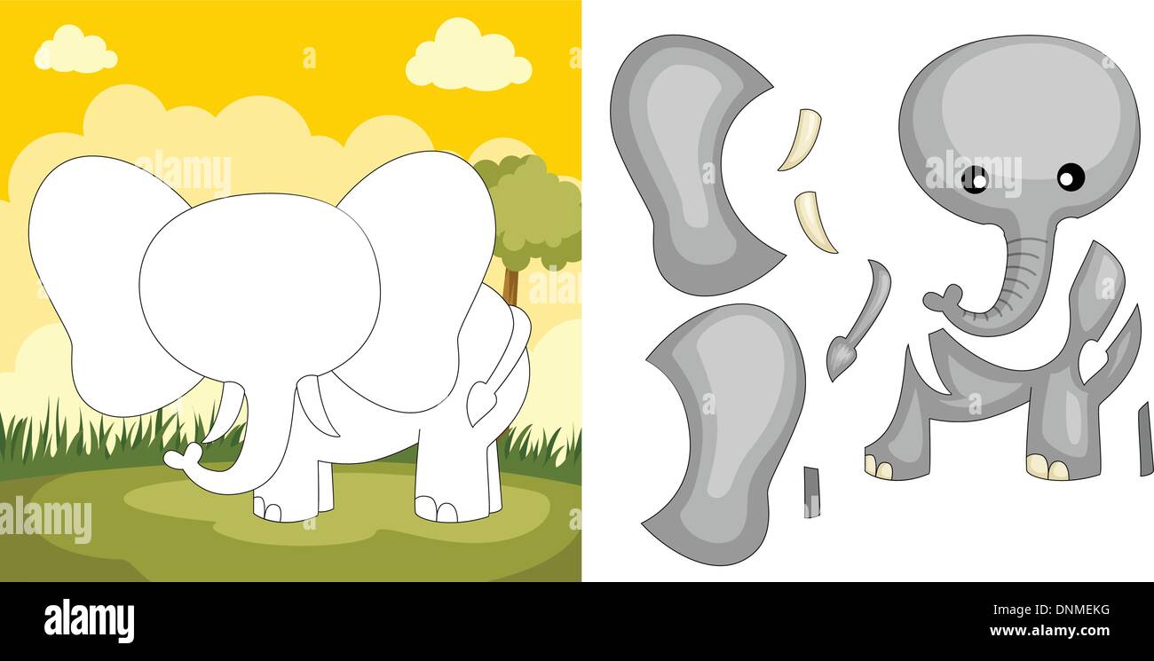 A vector illustration of an elephant puzzle Stock Vector