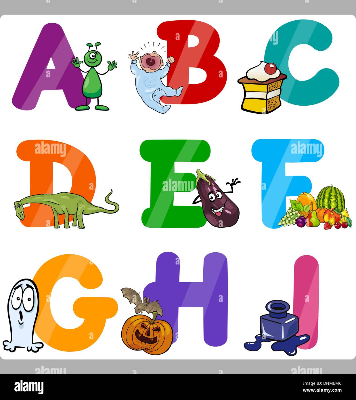 Cartoon Illustration of Funny Capital Letters Alphabet with Objects for Language and Vocabulary Education for Children from A to Stock Vector