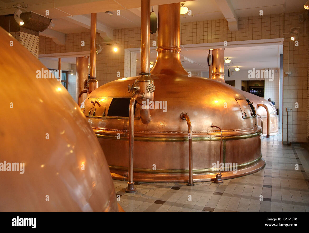 Brewing tanks at the Heineken brewery museum in Amsterdam, Holland Stock Photo