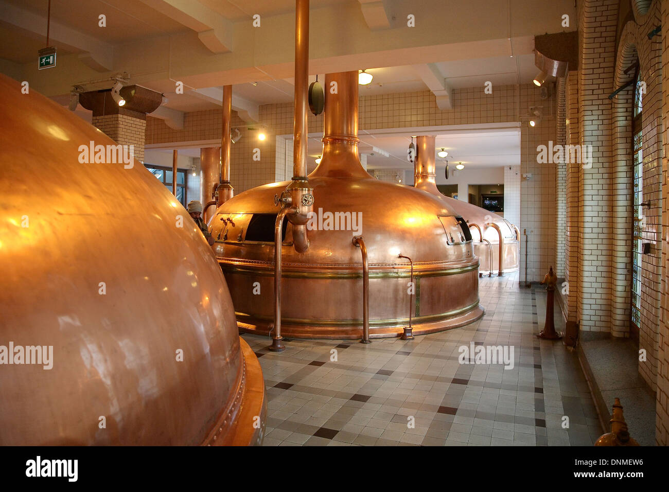 Brewing tanks at the Heineken brewery museum in Amsterdam, Holland. Stock Photo